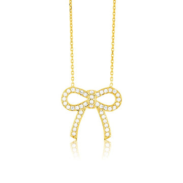 Sterling Silver CZ Bow Necklace