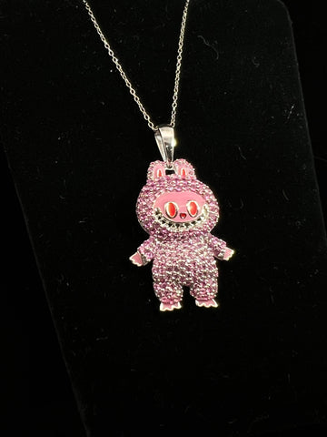 Labubu Charm Necklace in Pink Sapphire