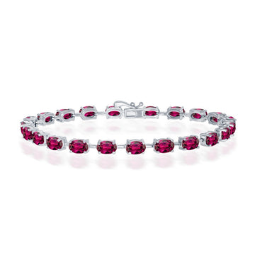 Sterling Silver Oval Gemstone Tennis Bracelets