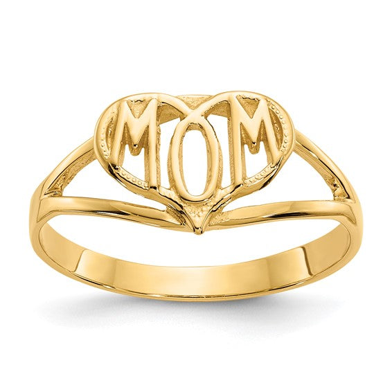 10k Yellow Gold Diamond Heart Mom Ring – “MOM” Design With Genuine Diamond Accent (Size 10.75)