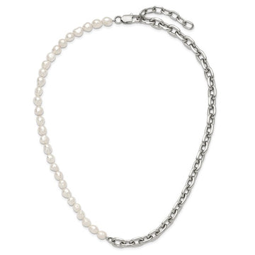 Baroque Pearl and Stainless Steel Half-N-Half Chain