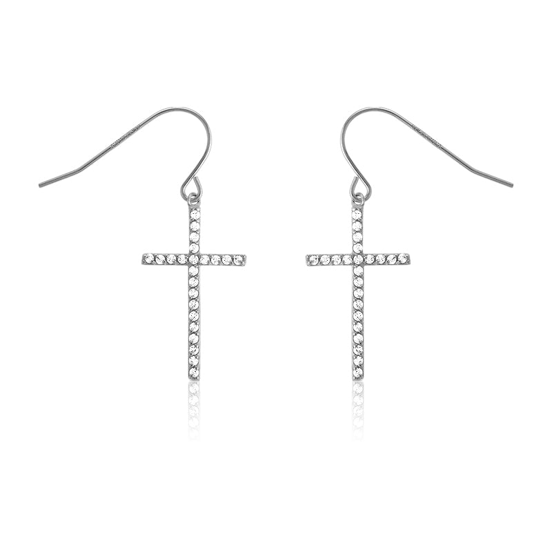 Sterling Silver CZ Cross Earrings