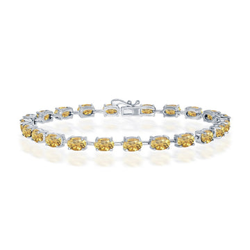 Sterling Silver Oval Gemstone Tennis Bracelets