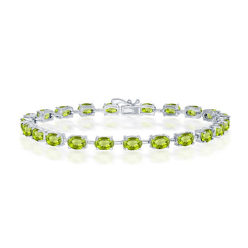 Sterling Silver Oval Gemstone Tennis Bracelets