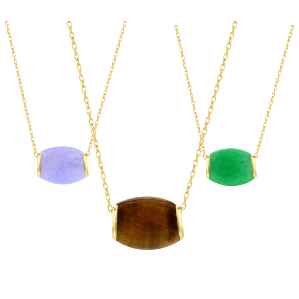 Tiger’s Eye or Jade Oval Bead Necklace 14K