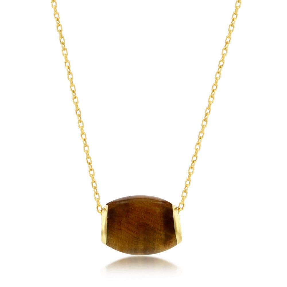 Tiger’s Eye or Jade Oval Bead Necklace 14K