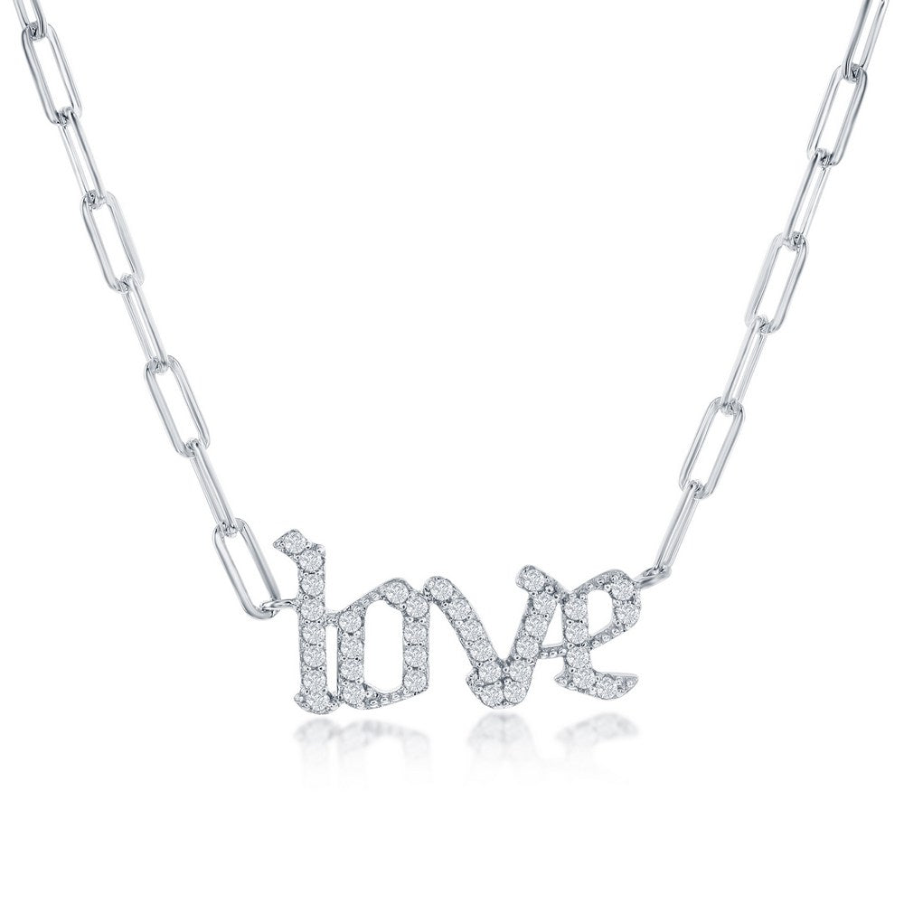Paperclip Link and Pavé Love Necklace