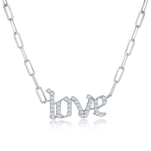 Paperclip Link and Pavé Love Necklace