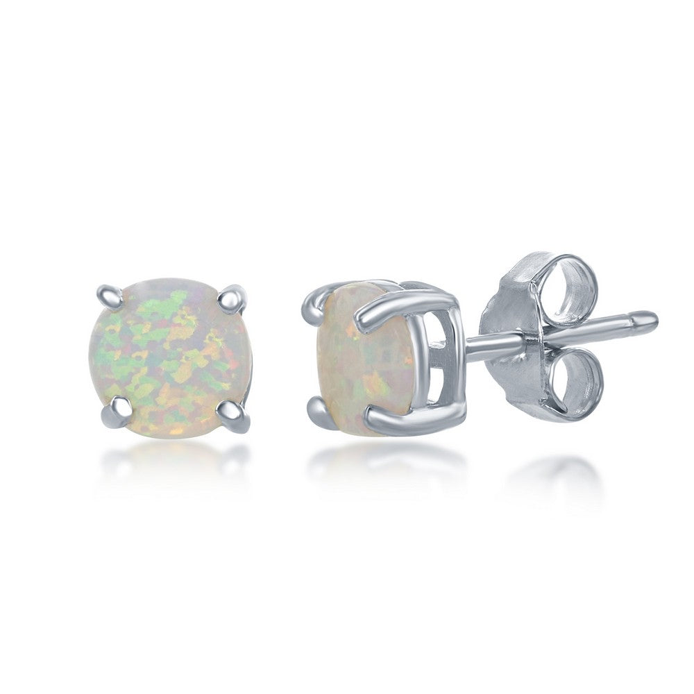 Opal Solitaire Sterling Silver Stud Earrings