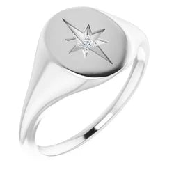 Oval Star Burst Diamond Signet Ring