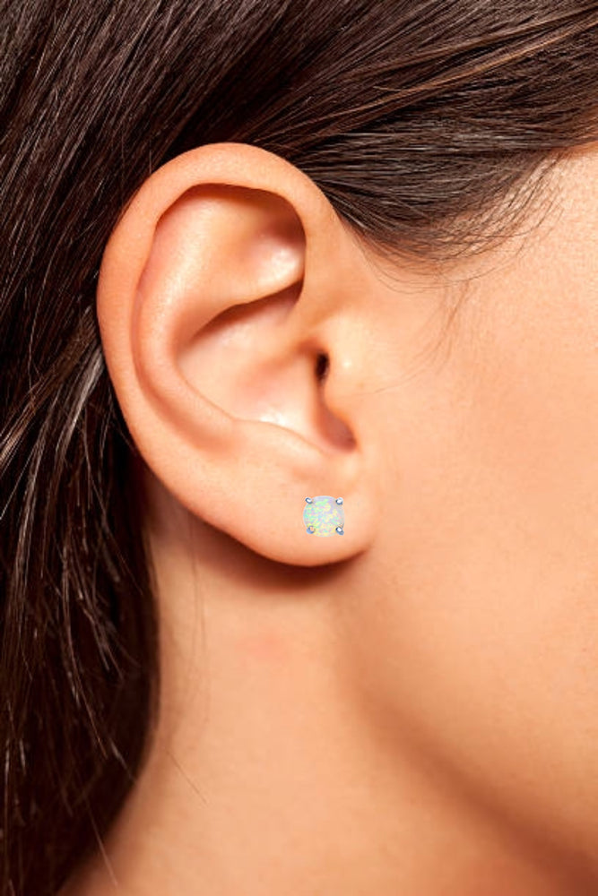 Opal Solitaire Sterling Silver Stud Earrings