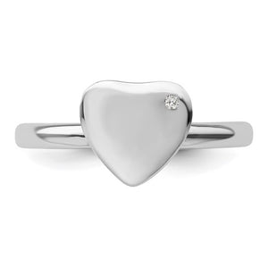 Sterling Diamond Heart Signet Stack Ring
