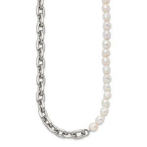 Baroque Pearl and Stainless Steel Half-N-Half Chain