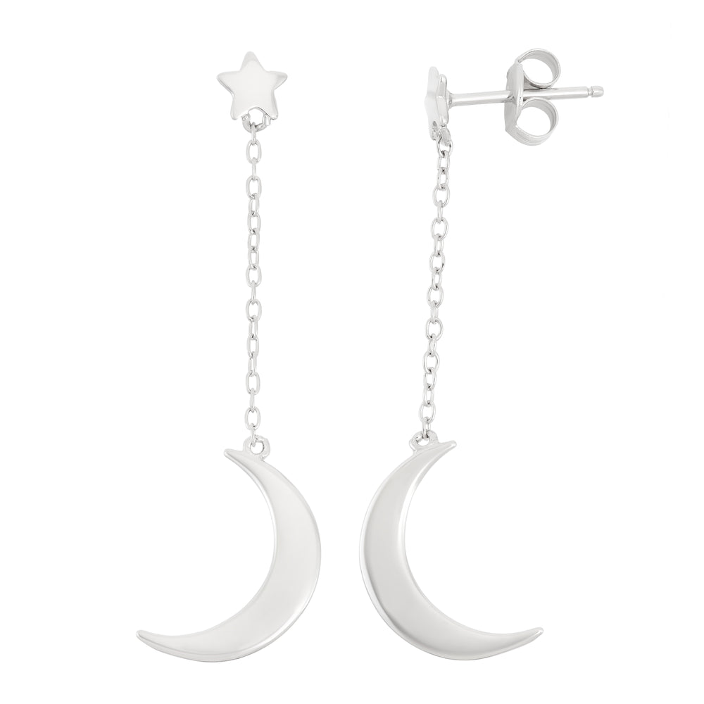 Sterling Silver Star and Crescent Moon Earrings