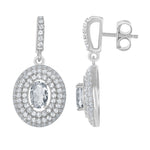Sterling Silver White Topaz Oval Halo Earring & Necklace Bridal Set