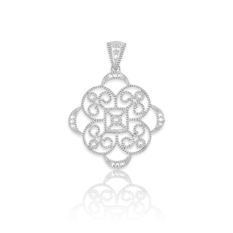 Sterling Silver and Diamond Filigree Pendant Necklace