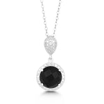 Sterling Silver Diamond and Round 9mm Black Onyx Pendant