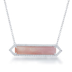 Sterling Silver Pink Mother Of Pearl & Cubic Zirconia Bar Necklace