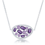 Sterling Silver Multi Shaped Amethyst with White Topaz Border Necklace