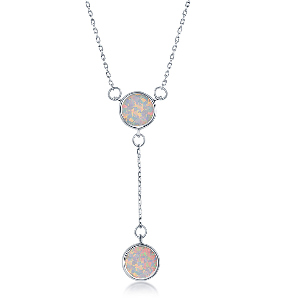 Sterling Silver White Inlay Opal Double Disc Lariat Necklace
