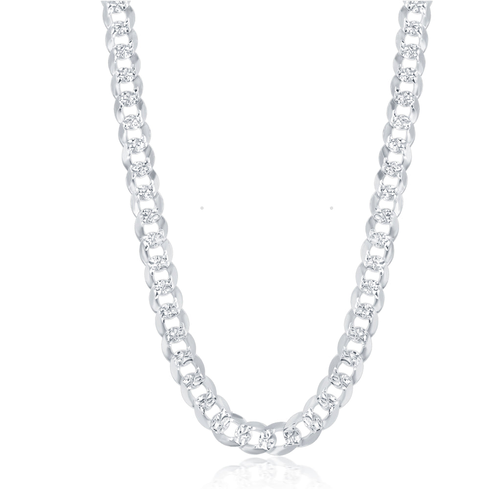Sterling Silver 7.3mm Flat Pave Cuban Chain