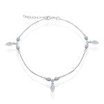 Sterling Silver Diamond Cut Beads with Leaf Charm Anklet
