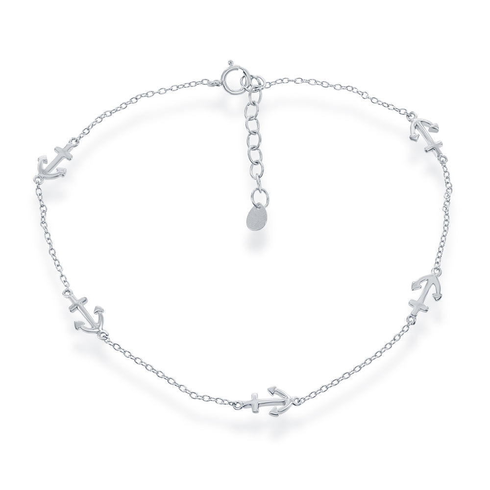 Sterling Silver Anchor Pattern Anklet