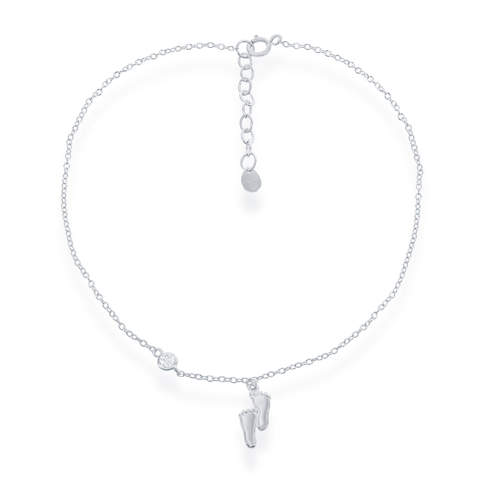 Sterling Silver Foot Prints with CZ Anklet