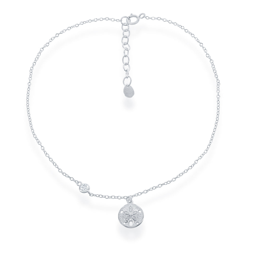 Sterling Silver Sand Dollar with CZ Anklet