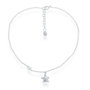Sterling Silver Turtle charm with CZ Anklet