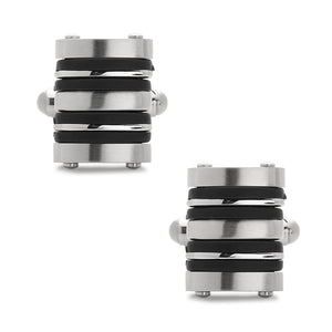 Stainless Steel Black Rubber Striped Cuff Links