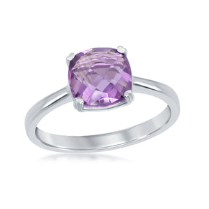 Sterling Silver Cushion/Square Amethyst Ring
