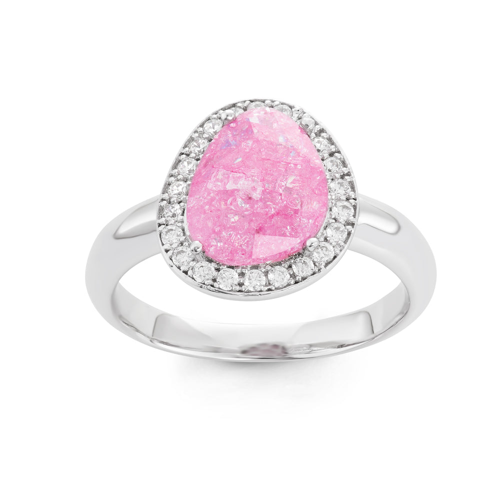 Sterling Silver Fantasy Pink Ice Halo Ring
