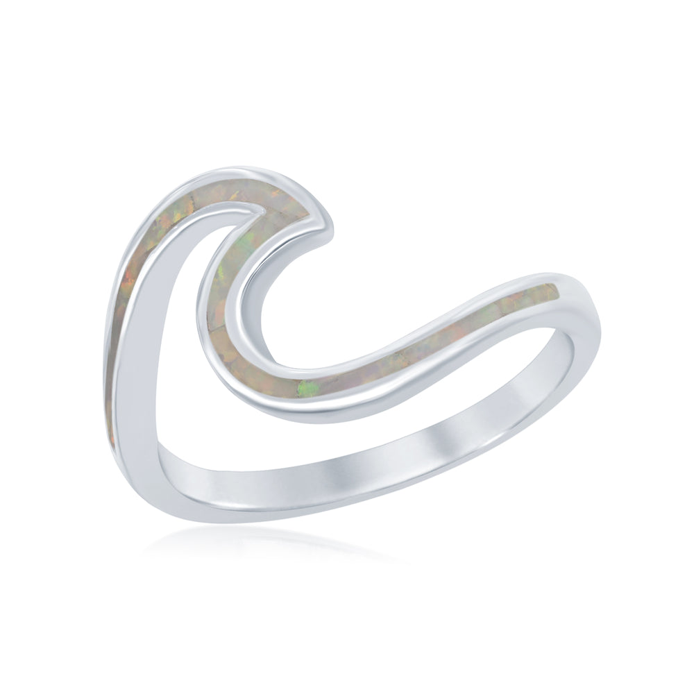 Sterling Silver White Inlay Opal Wave Design Ring