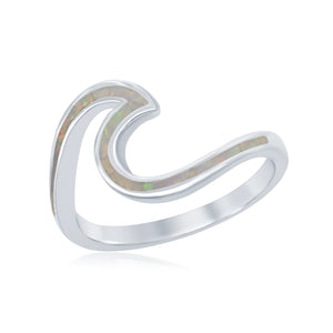 Sterling Silver White Inlay Opal Wave Design Ring