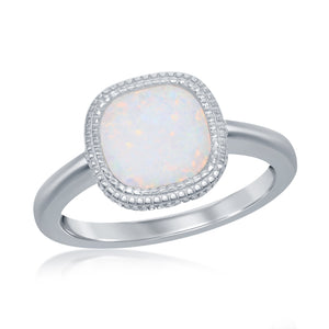 Sterling Silver Square White Inlay Opal Ring