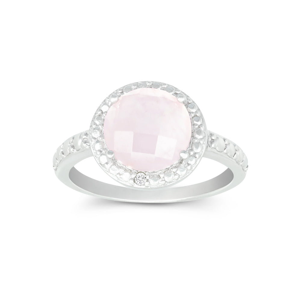 Sterling Rose Quartz & Diamond Accented Halo Ring