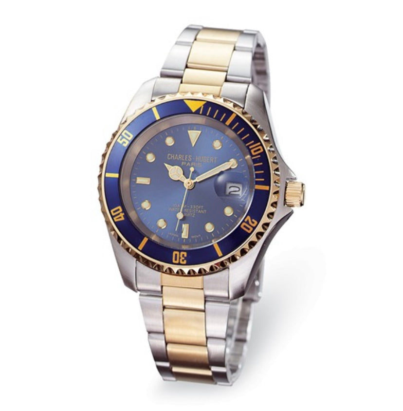 Charles Hubert Paris: Men's Two-Toned Stainless Steel Blue Dial Watch