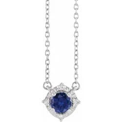Sterling Silver Sapphire & Diamond Star Halo Necklace