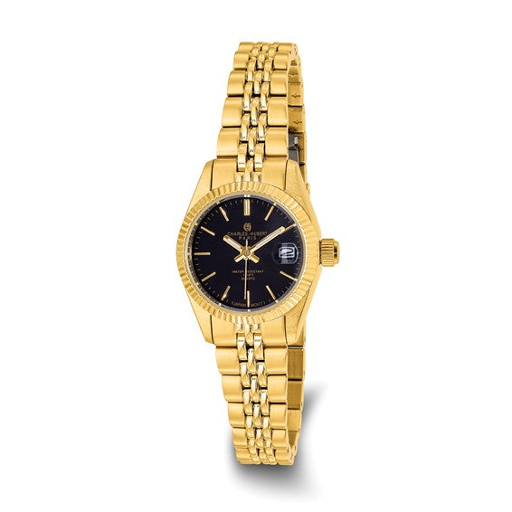 Women’s Charles Hubert Gold IP Plated Black Dial Watch