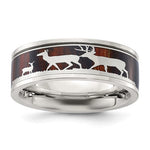 Stainless Steel Deer Scene Wood Inlay Ring