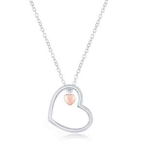 Two Toned Heart Dangling Necklace