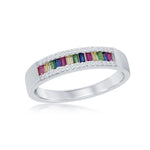 Sterling Silver Rainbow Baguette Band