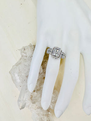 Emerald Shape Double Halo Diamond Cluster Engagement Ring