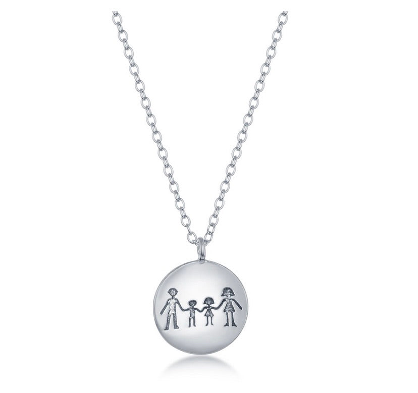 Family Silhouette Stamping Pendant Necklace