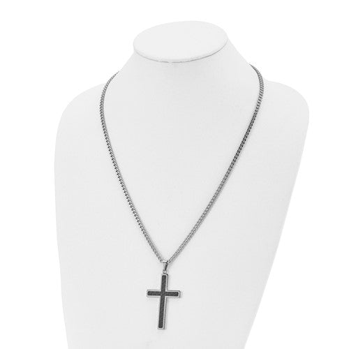 Black Carbon Fiber Stainless Steel Cross Necklace