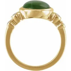 14K Yellow Nephrite Jade & Diamond Ring