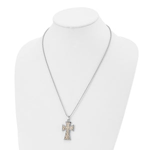 Stainless Steel and 14K Gold Accented Cross Necklace