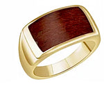 14K Yellow Gold Rectangle Wood Inlay Ring
