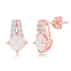 Rose Gold Sterling Silver Opal Diamond Shape Earrings